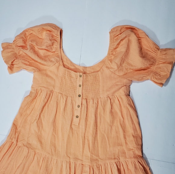 Beautiful Boho Laura Short Sleeve Tiered Midi Prairie Dress Peach Large W-457 - Picture 5 of 13